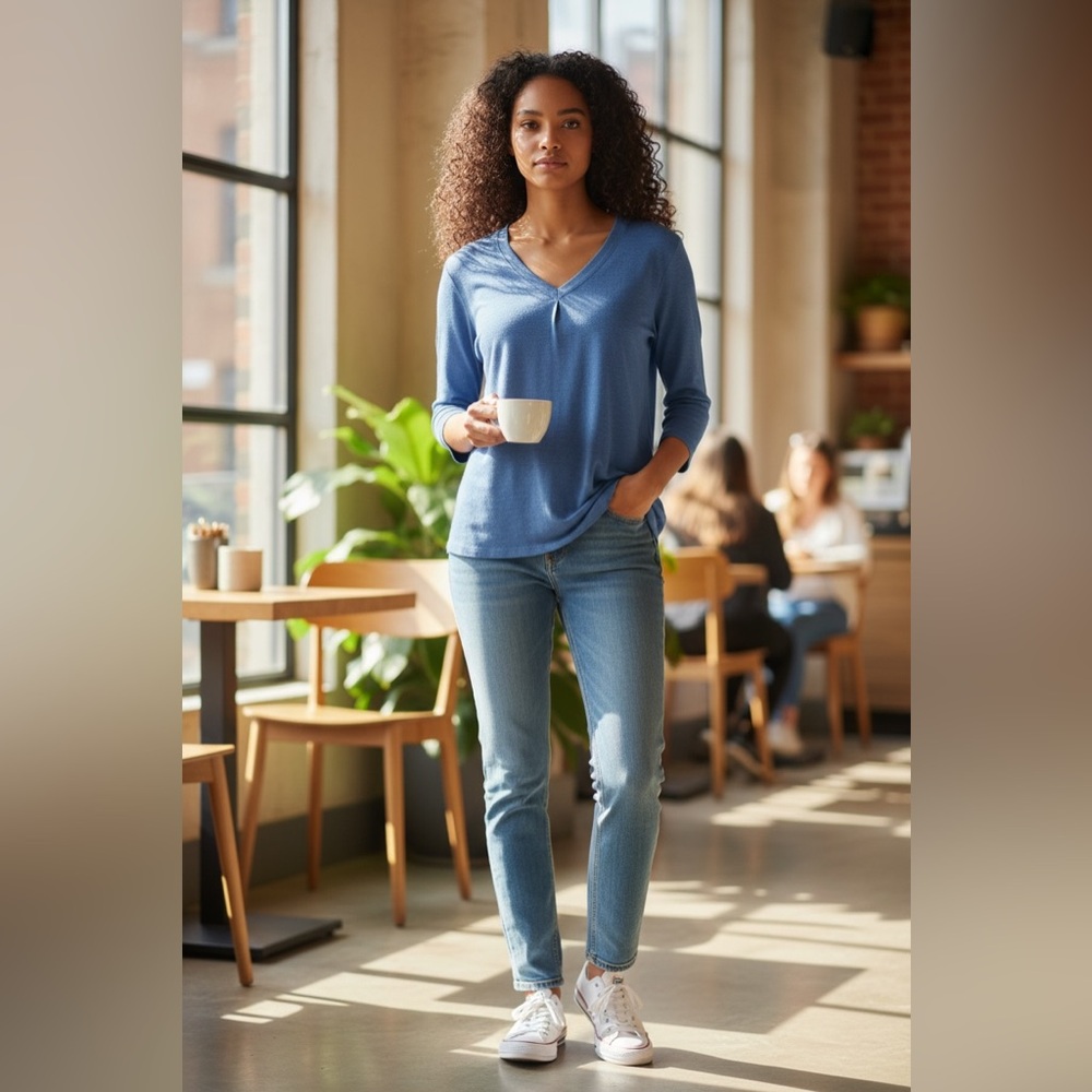 Orvis Blue V‑Neck Top Women’s Small NWT | Soft Knit Everyday Casual Style